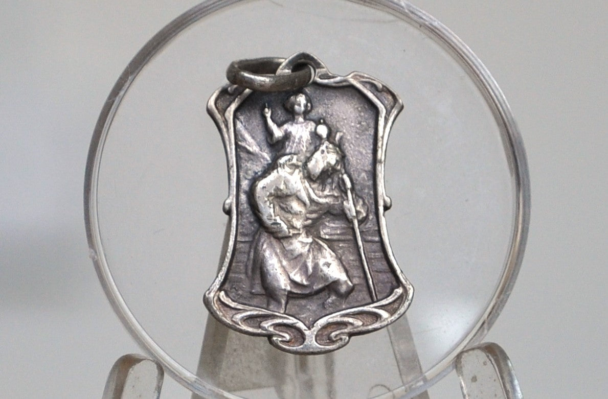 Sterling Silver St Christopher Medal - Tested Sterling Silver - Catholic Call a Priest Medal - French Religious Charms