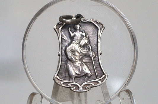 Sterling Silver St Christopher Medal - Tested Sterling Silver - Catholic Call a Priest Medal - French Religious Charms