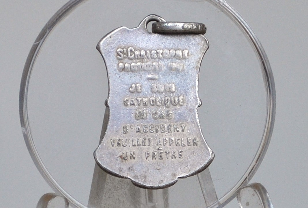 Sterling Silver St Christopher Medal - Tested Sterling Silver - Catholic Call a Priest Medal - French Religious Charms