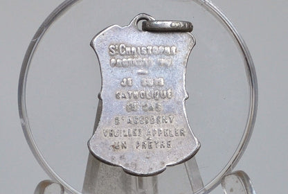 Sterling Silver St Christopher Medal - Tested Sterling Silver - Catholic Call a Priest Medal - French Religious Charms
