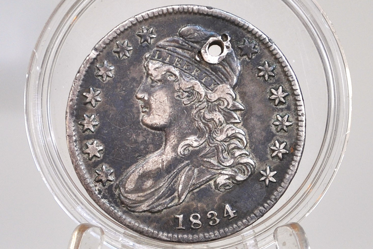 1834 Capped Bust Half Dollar - XF Detail, Holed, Nice Color - 1834 Half Dollar US Half Dollar 1834 - Early American Coin