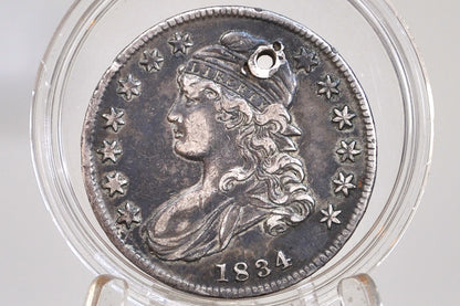 1834 Capped Bust Half Dollar - XF Detail, Holed, Nice Color - 1834 Half Dollar US Half Dollar 1834 - Early American Coin