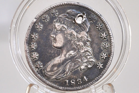 1834 Capped Bust Half Dollar - XF Detail, Holed, Nice Color - 1834 Half Dollar US Half Dollar 1834 - Early American Coin