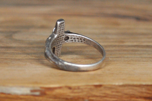 Rare Silver Amethyst Jesus Cross Ring - Size 5.5 - Stamped and Tested Sterling Silver - Gold Tone Jesus