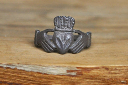 Antique Irish Claddagh Ring - Size 4 - Stamped and Tested Sterling Silver - Symbolic Irish Ring