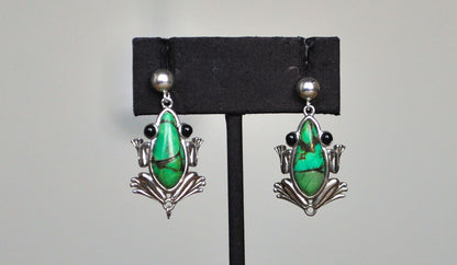 Sterling Silver Green Turquoise Frog Earrings - Stamped and Tested Sterling Silver - BBJ Jewelry