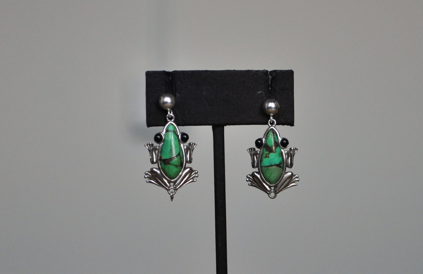 Sterling Silver Green Turquoise Frog Earrings - Stamped and Tested Sterling Silver - BBJ Jewelry
