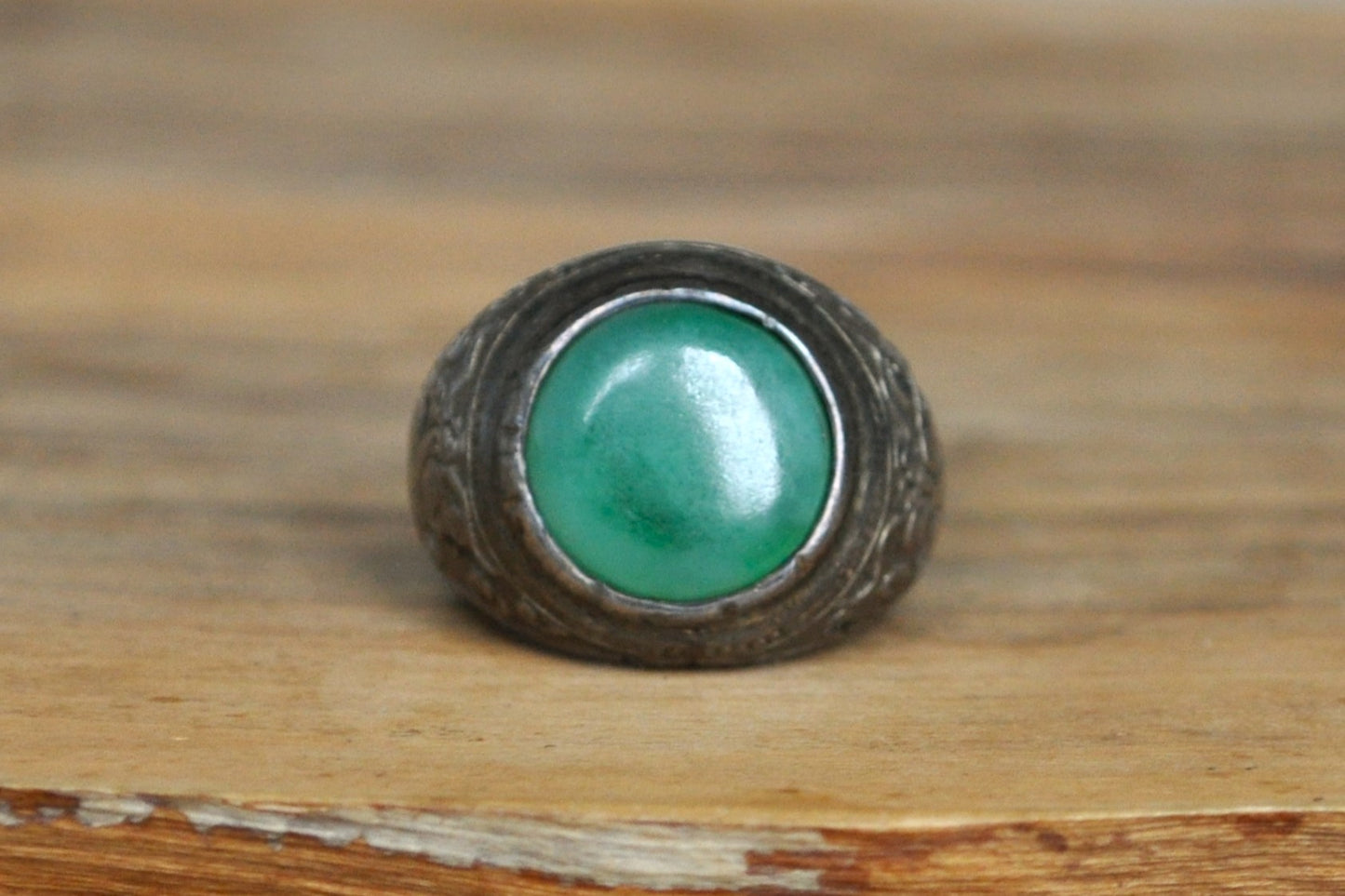 Chinese Dragon and Jade Ring - Size 6 - Tested Sterling Silver - Authentic Chinese Jewelry