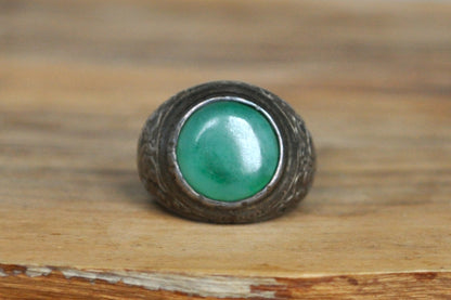 Chinese Dragon and Jade Ring - Size 6 - Tested Sterling Silver - Authentic Chinese Jewelry