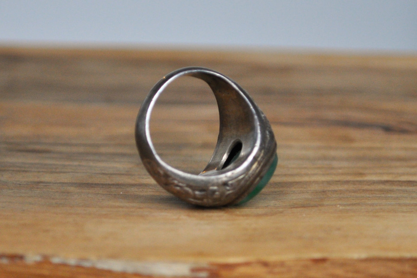 Chinese Dragon and Jade Ring - Size 6 - Tested Sterling Silver - Authentic Chinese Jewelry