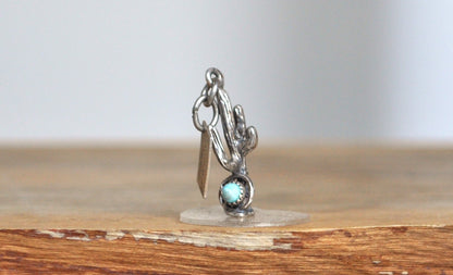 Bell Trading Post Sterling Silver Scottsdale Arizona Turquoise Cactus Pendant - Stamped and Tested Sterling Silver - Scottsdale Arizona - Saguaro Charm