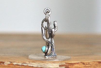 Bell Trading Post Sterling Silver Scottsdale Arizona Turquoise Cactus Pendant - Stamped and Tested Sterling Silver - Scottsdale Arizona - Saguaro Charm