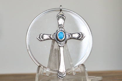 Sterling Silver Turquoise Cross Pendant - Stamped and Tested Sterling Silver - Turquoise Crucifix Pendant