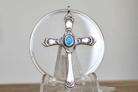 Sterling Silver Turquoise Cross Pendant - Stamped and Tested Sterling Silver - Turquoise Crucifix Pendant