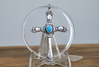 Sterling Silver Turquoise Cross Pendant - Stamped and Tested Sterling Silver - Turquoise Crucifix Pendant
