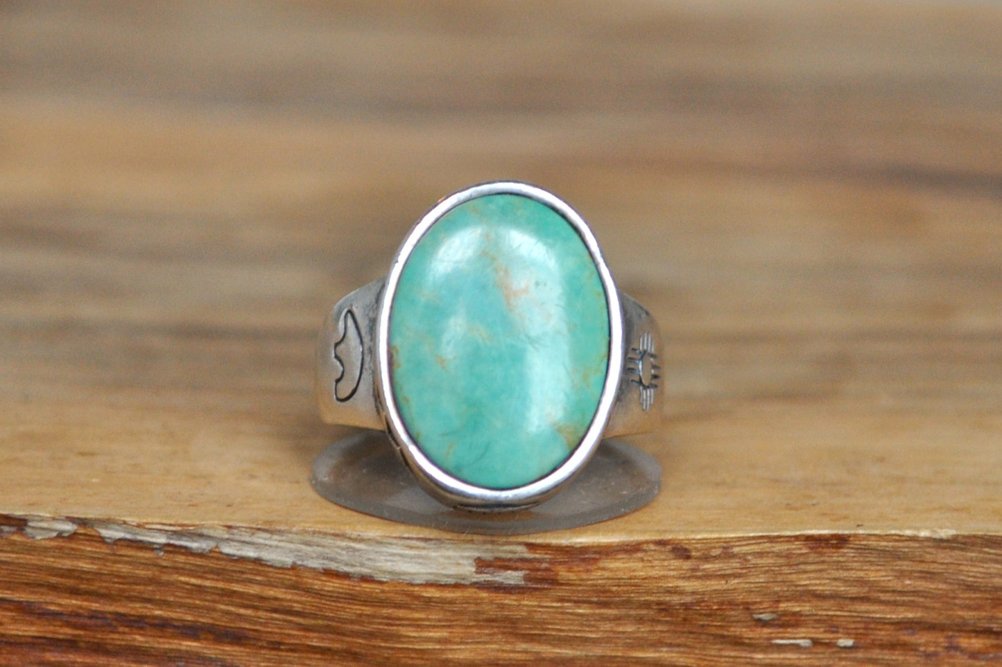 Fred Harvey Era Carolyn Pollack Turquoise Green Ring - Size 6 - Stamped and Tested Sterling Silver - Native American Influenced Jewelry