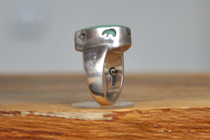 Fred Harvey Era Carolyn Pollack Turquoise Green Ring - Size 6 - Stamped and Tested Sterling Silver - Native American Influenced Jewelry