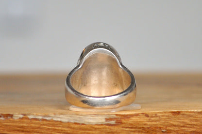 Fred Harvey Era Carolyn Pollack Turquoise Green Ring - Size 6 - Stamped and Tested Sterling Silver - Native American Influenced Jewelry