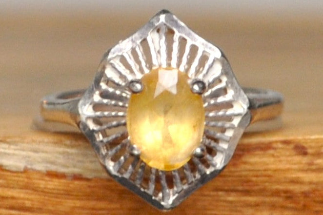 Octagonal Filigree Yellow Sapphire Ring - Size 6 - Stamped and Tested Sterling Silver - DTC Jewelry