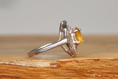Octagonal Filigree Yellow Sapphire Ring - Size 6 - Stamped and Tested Sterling Silver - DTC Jewelry