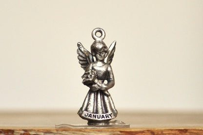 Vintage Creed Sterling Guardian Angel January Charm Pendant! 925 Sterling Silver Antique January Angel Charm, Creed Sterling - Awesome Piece! 3D Charm