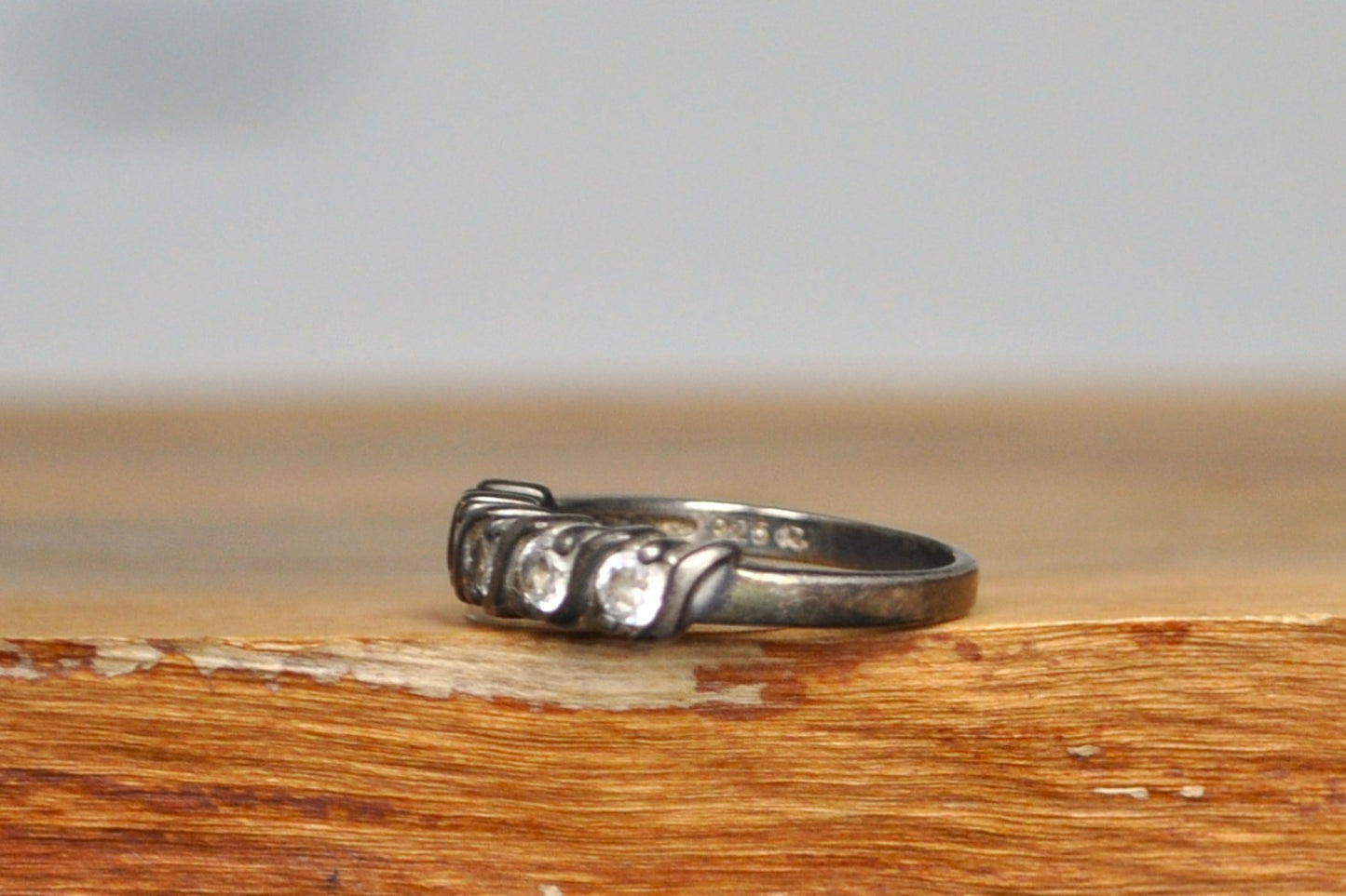 Carolyn Pollack Cubic Zirconia Studded Ring - Size 7 - Stamped and Tested Sterling Silver - Wedding Anniversary Band