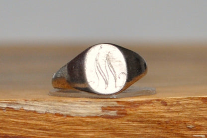 Silver Small "M" Signet Ring - Size 5 - Stamped and Tested Sterling Silver - Letter M - Alphabet Ring
