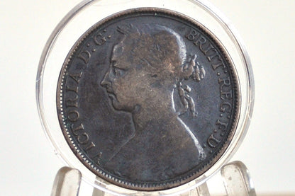 1890 Great Britain One Penny - F/VF - UK Large Penny 1890 - Queen Victoria 1 Penny - Bronze - UK penny Young Head 1890