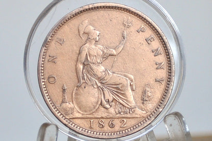 1862 Great Britain One Penny - XF Details, Cleaned - UK Penny 1862 England 1 Cent - Queen Victoria - Bronze, Great Detail
