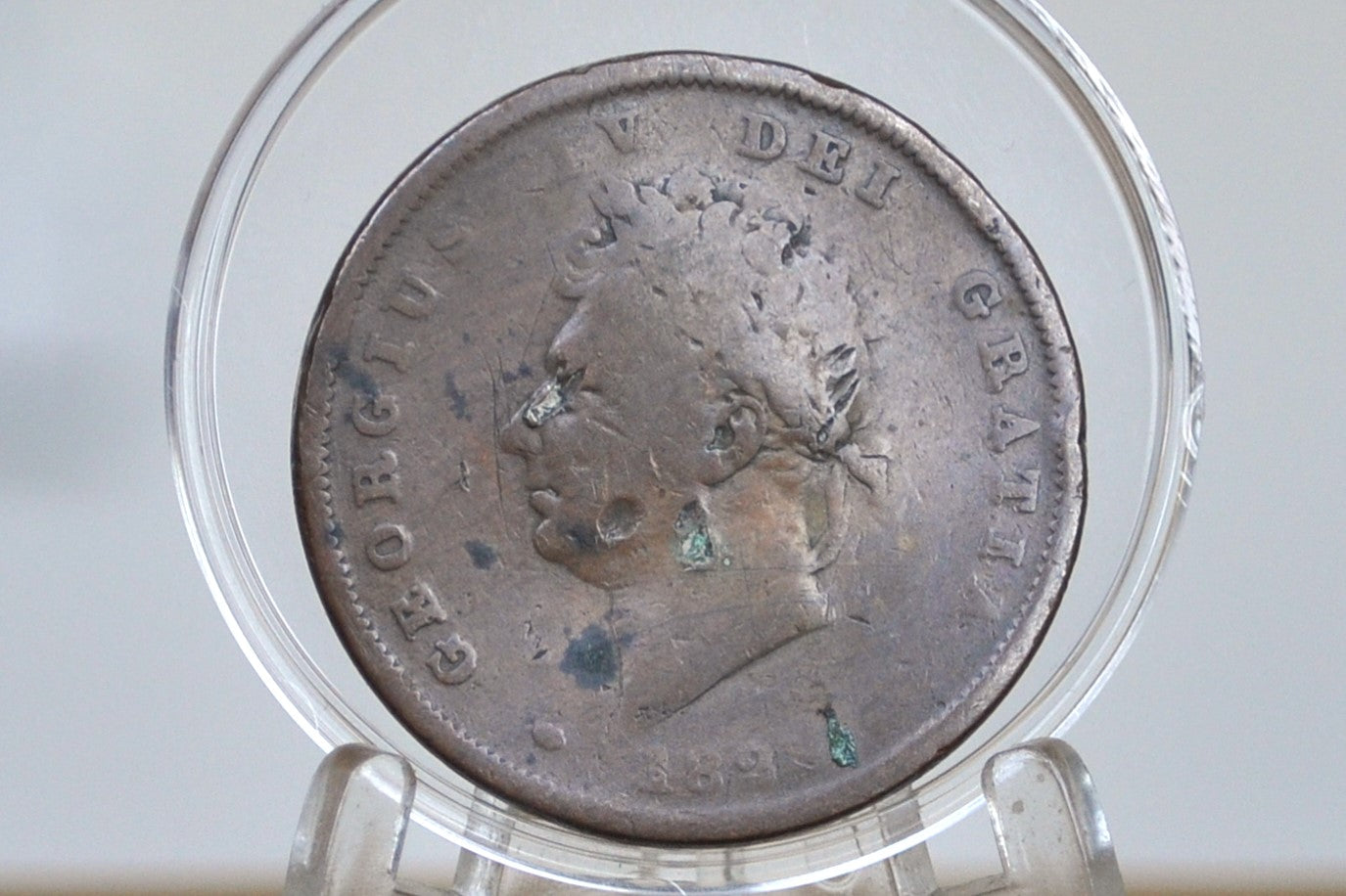 Rare 1825 Great Britain One Penny - G/VG, Damaged - UK Penny 1825 - King George III - British Penny 1825, Low Mintage Date