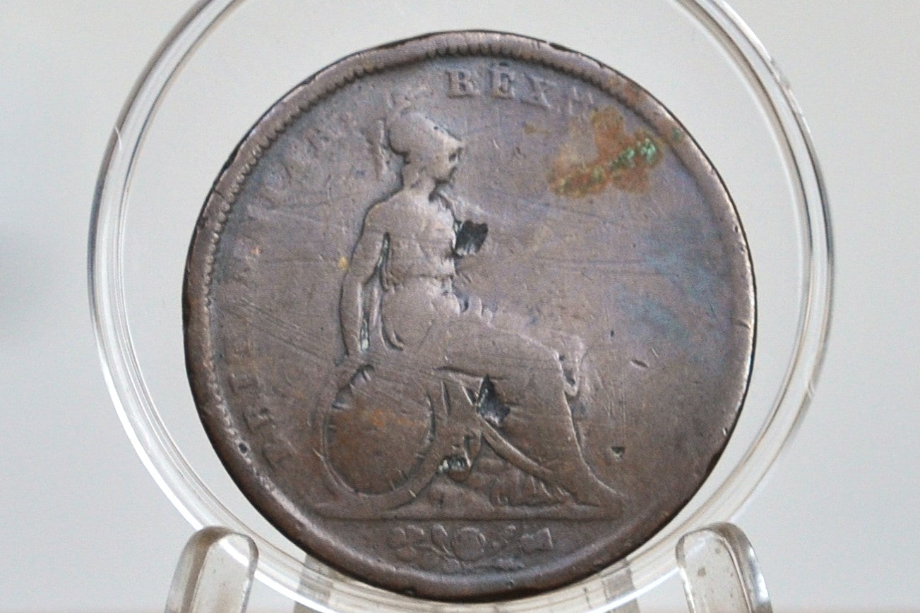 Rare 1825 Great Britain One Penny - G/VG, Damaged - UK Penny 1825 - King George III - British Penny 1825, Low Mintage Date