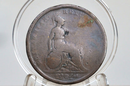 Rare 1825 Great Britain One Penny - G/VG, Damaged - UK Penny 1825 - King George III - British Penny 1825, Low Mintage Date