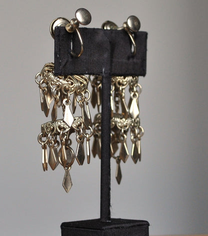 Vintage Chandelier Dangle Earrings With Screw Backs - Chandelier Cascading Dangle Gold Toned Earrings