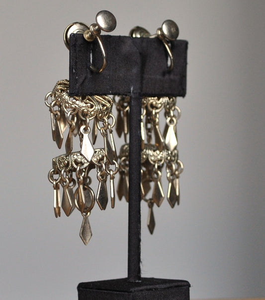 Vintage Chandelier Dangle Earrings With Screw Backs - Chandelier Cascading Dangle Gold Toned Earrings