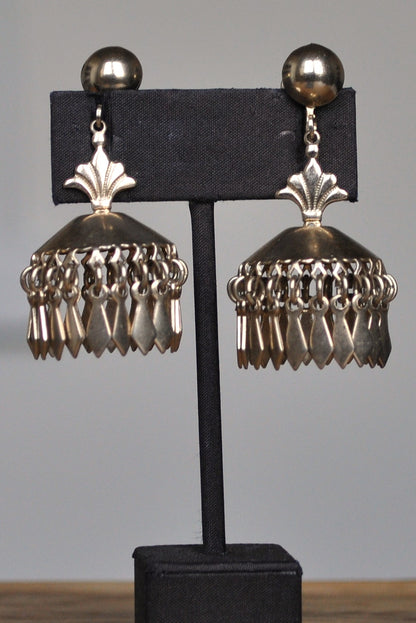 Vintage Jhumka Dangle Earrings With Screw Backs - Indian Bell-Shaped Dangle Gold Toned Earrings