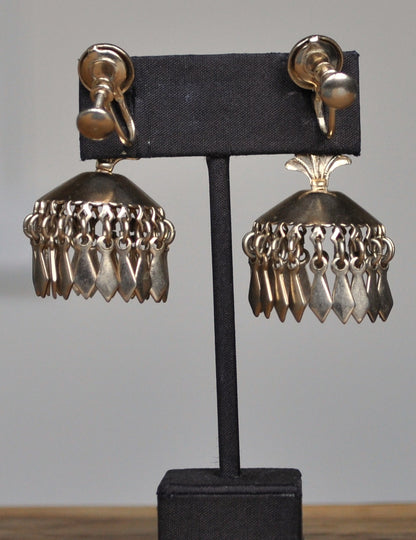 Vintage Jhumka Dangle Earrings With Screw Backs - Indian Bell-Shaped Dangle Gold Toned Earrings
