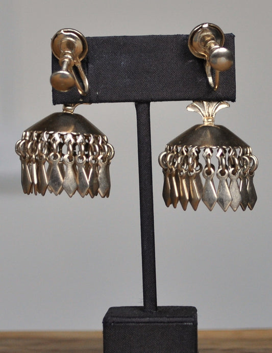 Vintage Jhumka Dangle Earrings With Screw Backs - Indian Bell-Shaped Dangle Gold Toned Earrings