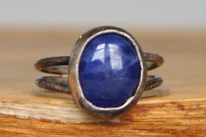 Kyanite Split Ring - Size 5 - Tested Sterling Silver - Stunning Blue Stone Ring