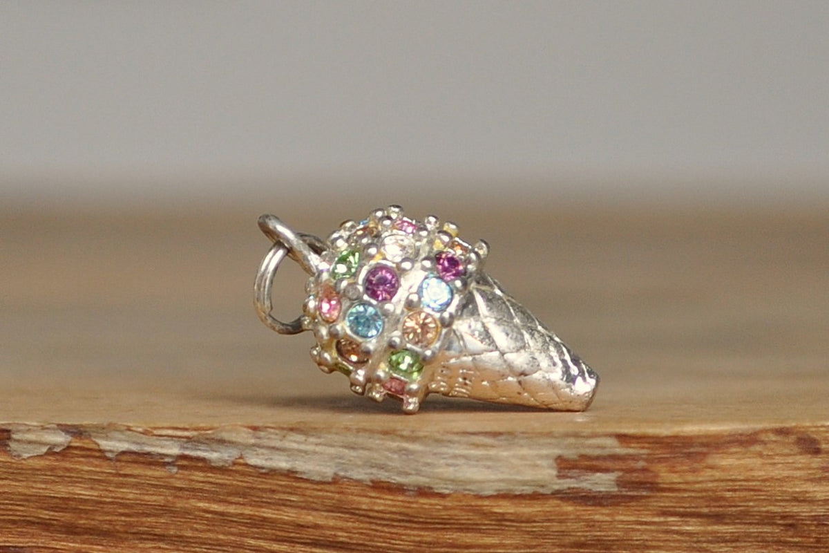 Vintage Sterling Ice Cream Cone Charm! 925 Silver Rainbow 