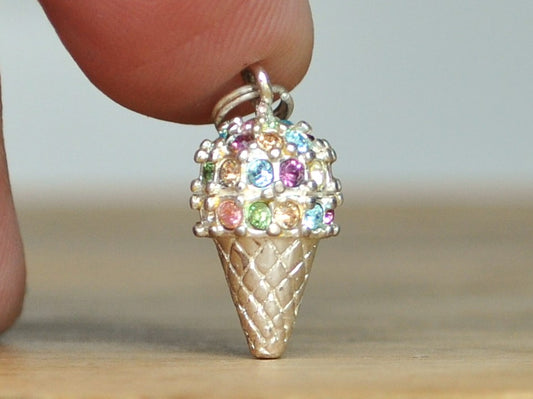 Vintage Sterling Ice Cream Cone Charm! 925 Silver Rainbow Sprinkles Charm - Awesome Piece!