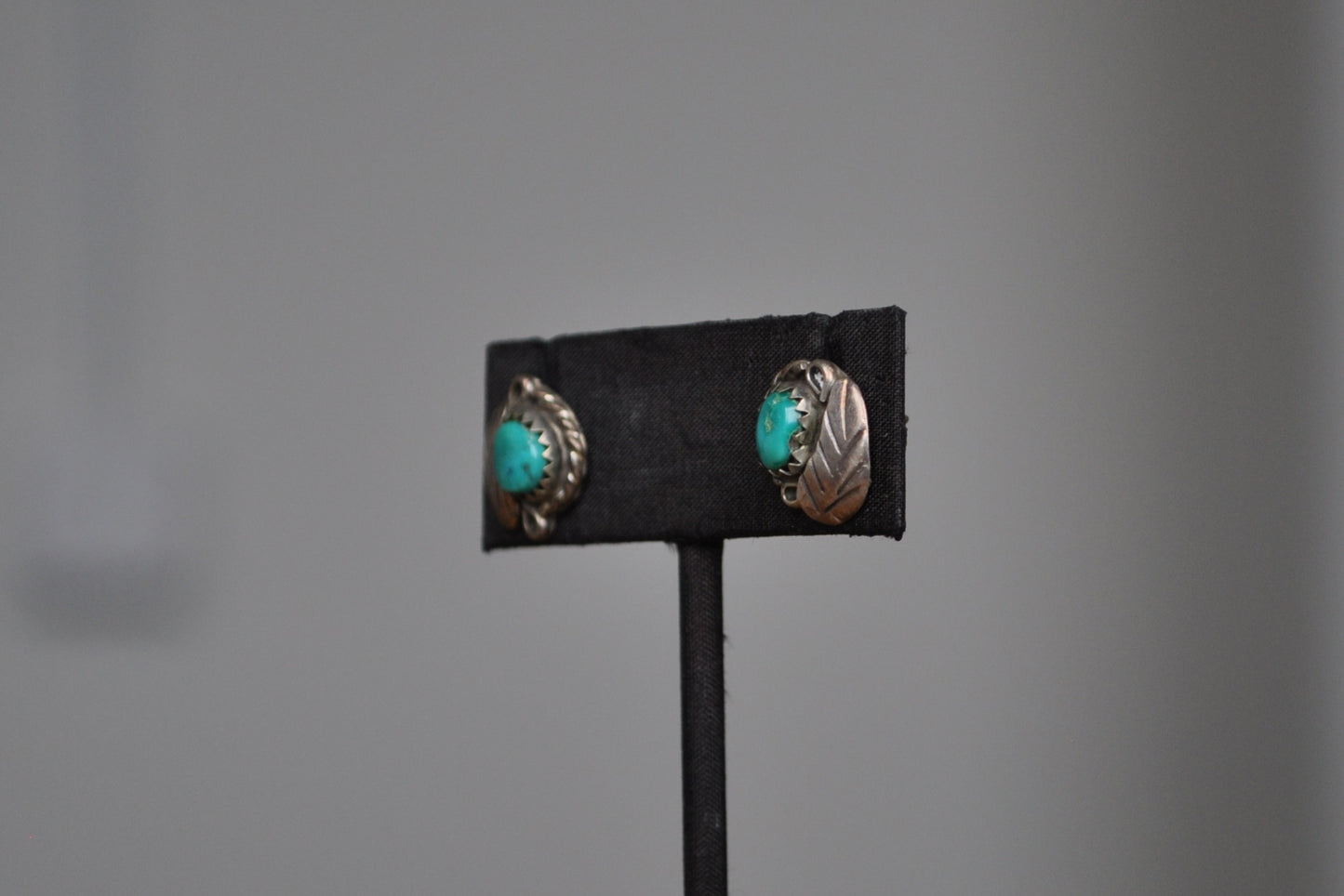 Turquoise Studded Leaf Earrings - Tested Sterling Silver - Lacking Earing Backs - Authentic Native Jewelry