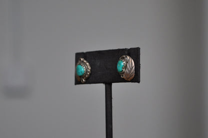 Turquoise Studded Leaf Earrings - Tested Sterling Silver - Lacking Earing Backs - Authentic Native Jewelry