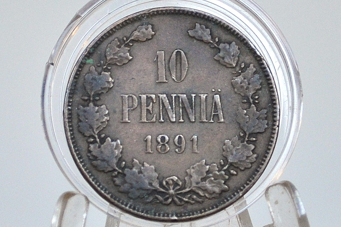 Rare 1891 Finland 10 Pennia Coin - Great Condition - Low Mintage Coin, Few Surviving - Rare Finnish Coin