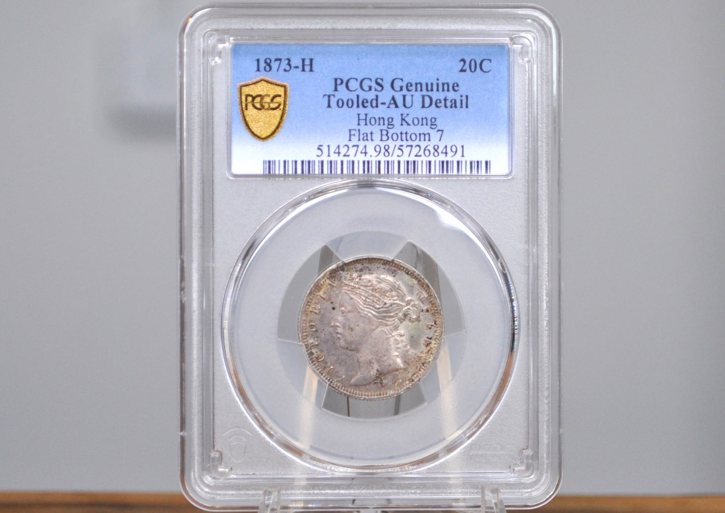 Rare 1873-H PCGS graded Tooled-AU detail Hong Kong 20 Cent