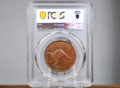 Proof 1958 Australia Penny - PCGS PR63 BN - Very Rare Coin - Beautiful Rainbow Toned fields - 1958 (M) Australian One Cent Proof 1958