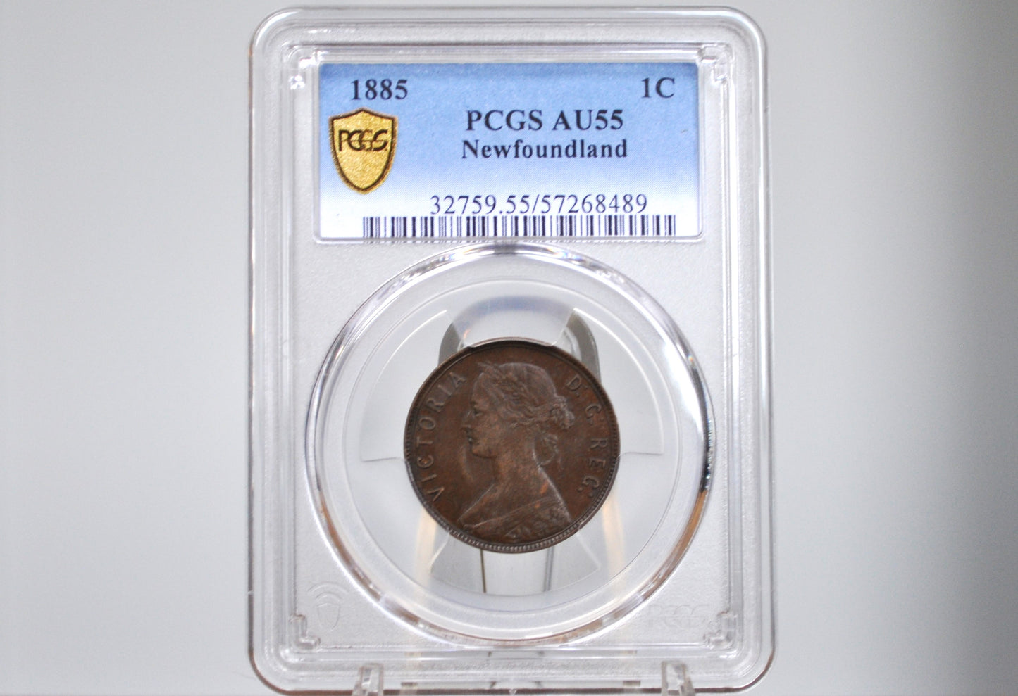 1885 Newfoundland One Cent - PCGS AU55 - Queen Victoria - One Cent Newfoundland 1885 Large Cent - Rarer Date, Low Mintage, High Grade