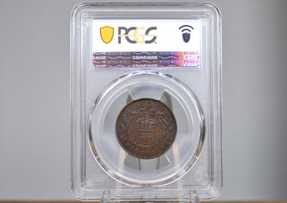 1885 Newfoundland One Cent - PCGS AU55 - Queen Victoria - One Cent Newfoundland 1885 Large Cent - Rarer Date, Low Mintage, High Grade