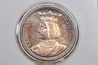 1893 Isabella Quarter, Columbian Exposition Quarter - Uncirculated, Toned - Rare Commemorative Quarter from the World's Columbian Exposition