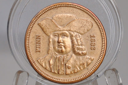 1882 William Penn Pennsylvania Bicentennial Medal - Pristine Condition - Bronze - US Mint Employees - 1882 US Mint Commemorative