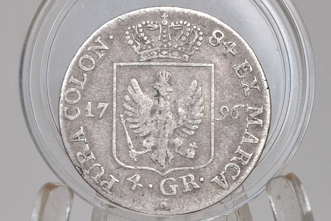 Silver 1796 Prussian 4 Groschen Coin - Great Condition - Frederick William II - Kingdom of Prussia  - .521 Silver Thaler -